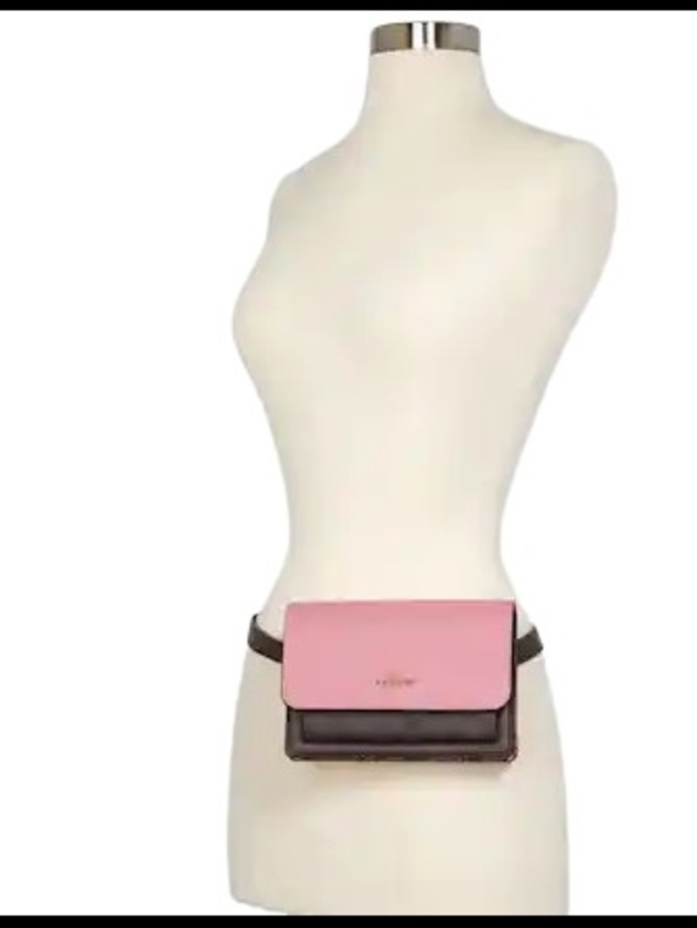 Coach Foldover Belt Bag Crossbody Shell Pink Sig Brown Snake Embossed C7618 - Picture 2 of 9